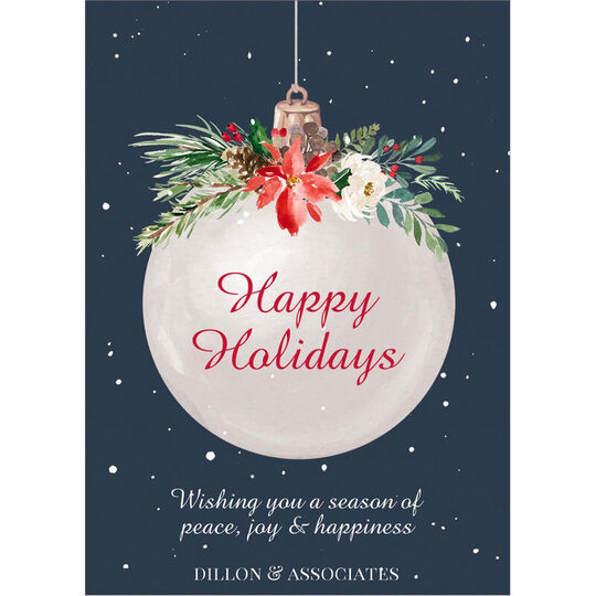 Poinsettia Ball Ornament Flat Holiday Cards